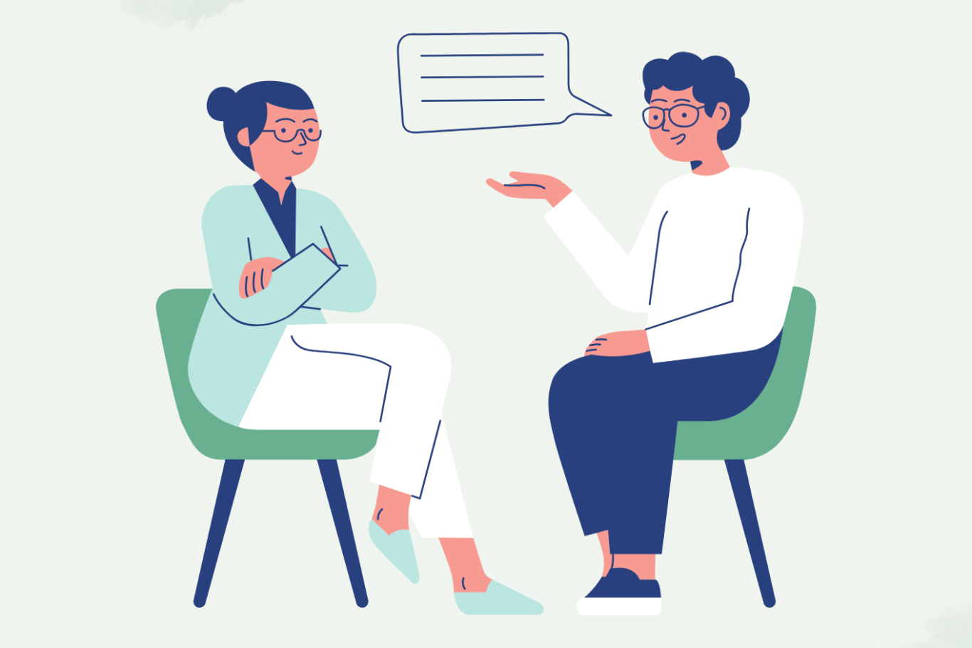 Zwei Personen im Gespräch, eine sitzt mit verschränkten Armen, die andere gestikuliert.